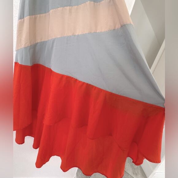 ASOS SILK FLOWY ASYMMETRICAL STRIPE DRESS SZ 2 TIERED COLORBLOCK - Picture 4 of 7